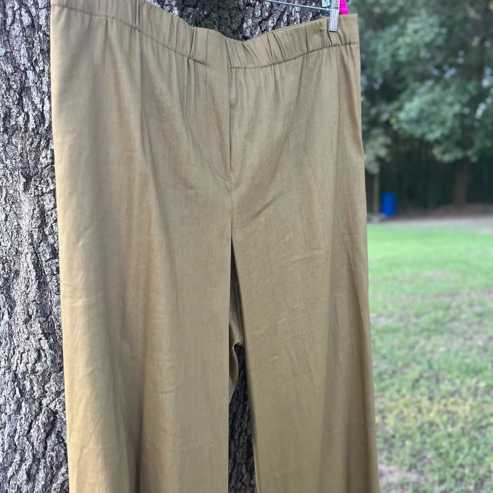 J. JILL LINEN BLEND 4X PLUS OLIVE OIL LOOSE FIT WIDE LEG PANTS